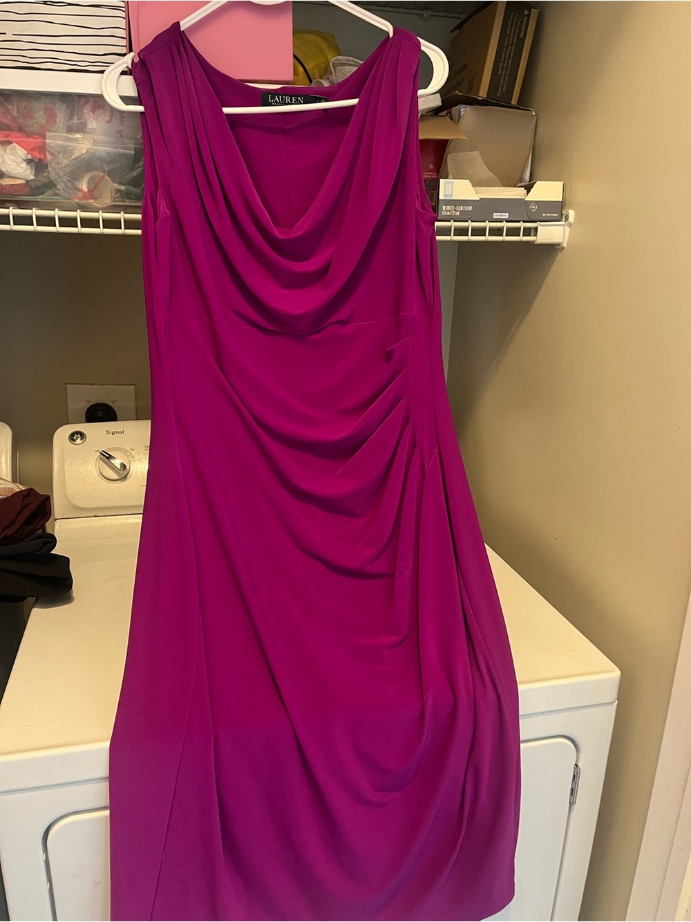 Ralph Lauren Fuchsia Sleeveless Draped Midi Dress
